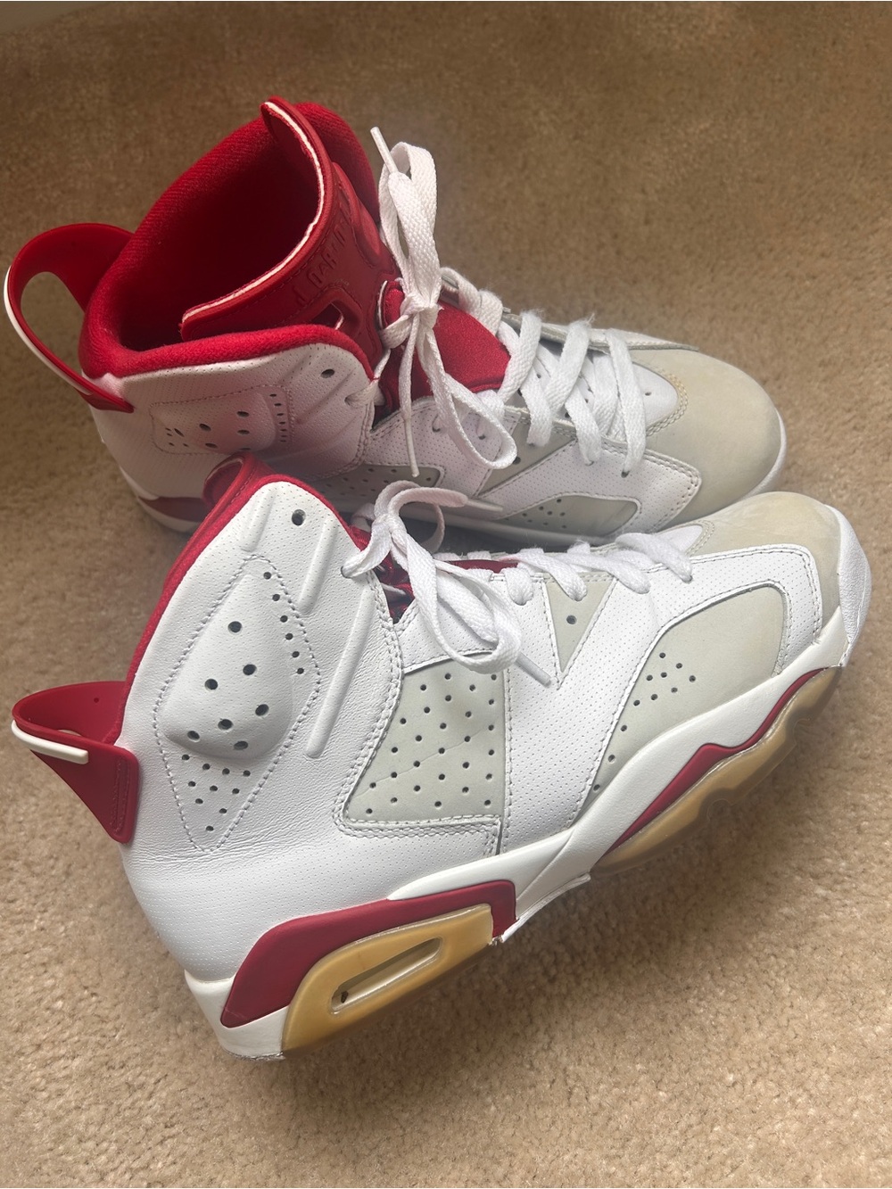 Jordan 6 Retro White and Red Sneakers